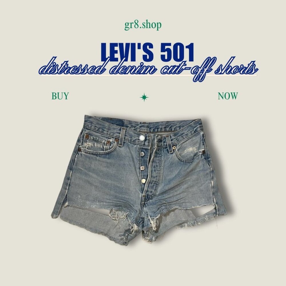 Levis 501 Distressed Denim Cut-Off Shorts Size 29 W Button-Fly High-Rise Vintage